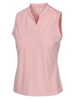 Womens Sleeveless Collarless Golf Polo Shirt - Dry Fit, Breathable, Compression Golf Tops