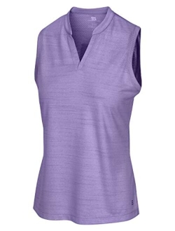 Womens Sleeveless Collarless Golf Polo Shirt - Dry Fit, Breathable, Compression Golf Tops