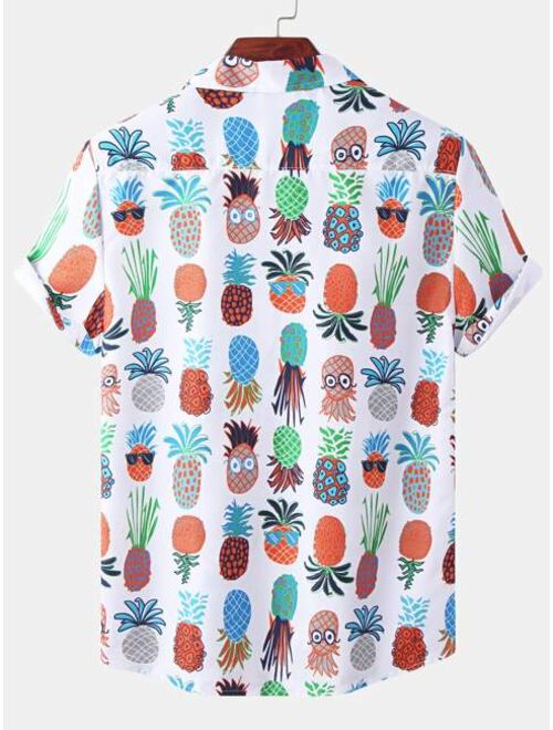 ROMWE Guys Pineapple Print Button Front Shirt