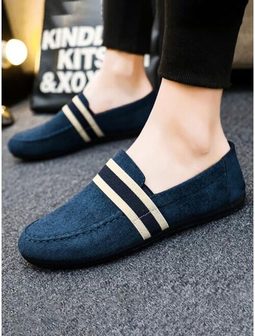 WZMooseMX Shoes Men Striped Pattern Driving Shoes Loafers Blue