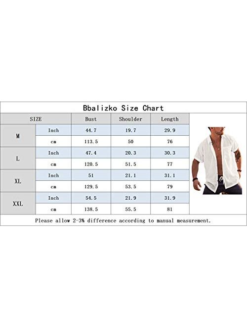 Bbalizko Mens Short Sleeve Button Up Shirts Linen Cotton Beach Tops Spread Collar Plain Summer T Shirt with Pocket