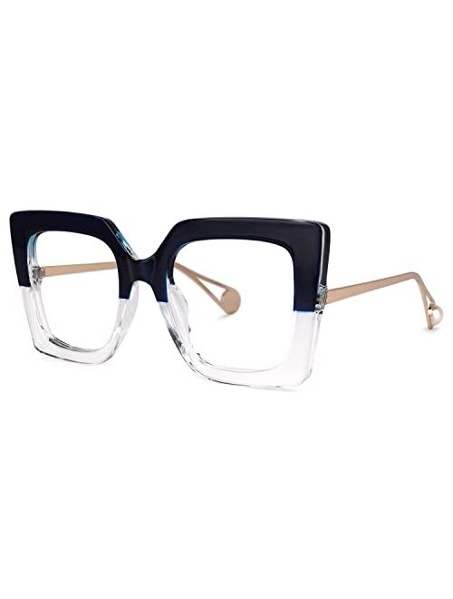 Zeelool Chic Oversized Thick Square Blue Light Blocking Glasses for Women 100% UV400 Protection Eyewear Qatar ZOP01892