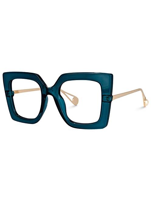 Zeelool Chic Oversized Thick Square Blue Light Blocking Glasses for Women 100% UV400 Protection Eyewear Qatar ZOP01892