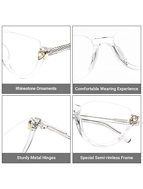 Zeelool Stylish Semi-rimless Cat Eye Glasses Frame for Women with Non-prescription Clear Lens Felicia VHP0189