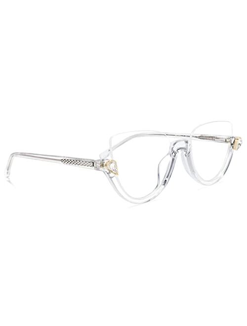 Zeelool Stylish Semi-rimless Cat Eye Glasses Frame for Women with Non-prescription Clear Lens Felicia VHP0189