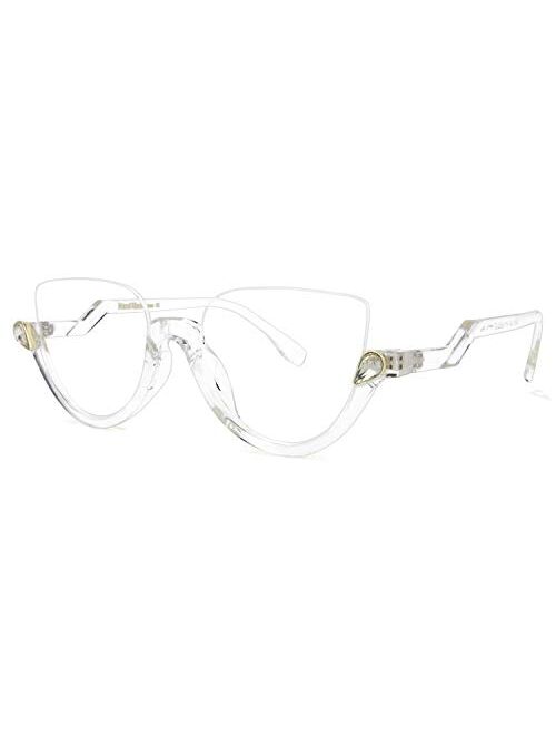 Zeelool Stylish Semi-rimless Cat Eye Glasses Frame for Women with Non-prescription Clear Lens Felicia VHP0189