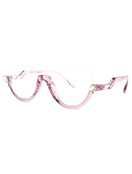 Zeelool Stylish Semi-rimless Cat Eye Glasses Frame for Women with Non-prescription Clear Lens Felicia VHP0189