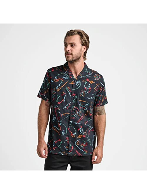 Roark Mens Gonzo De Palmas Button Down T-Shirt, Straight Bottom Camp Shirt, Chest Pocket