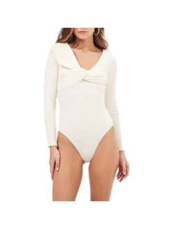 Iggy Women's Ribbed Knit Twist Front Long Sleeve Bodysuit