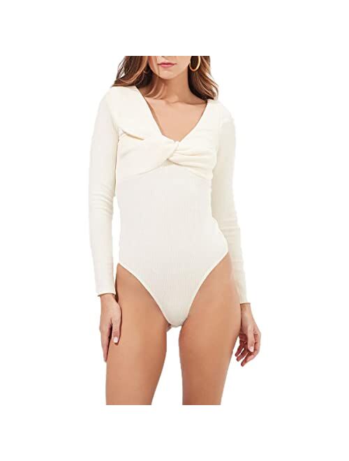 ASTR the label Iggy Women's Ribbed Knit Twist Front Long Sleeve Bodysuit