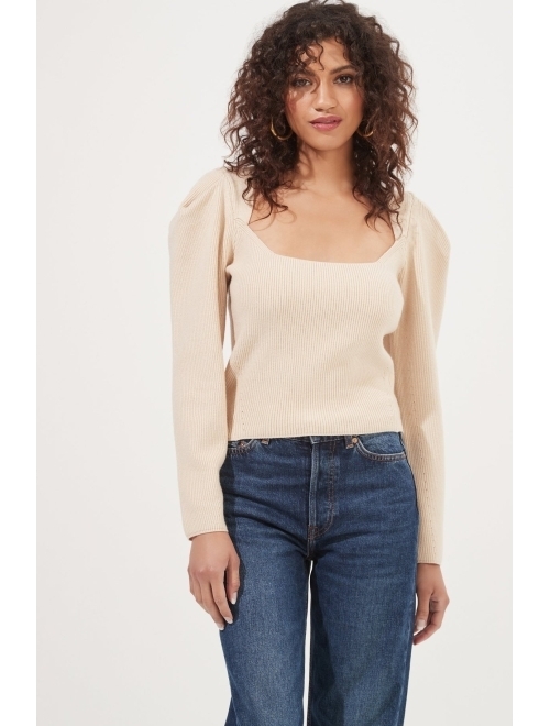 ASTR the label Catalina Women's Ribbed Knit Cut Out Puff Sleeve Pullover Sweater