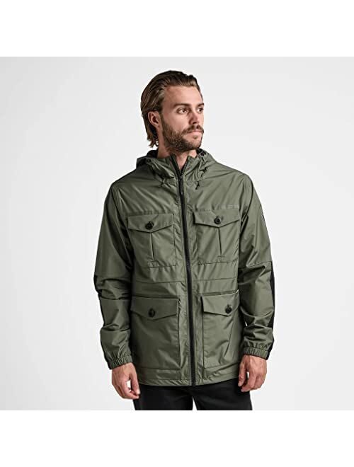 ROARK Men's Cascade Rain Shell Jacket, Waterproof Coat with Hood, Dark Military