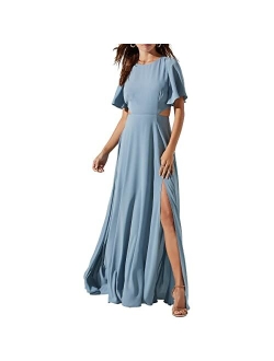 Katrina Women's Cut Out Flutter Sleeve Maxi Dress