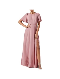 Katrina Women's Cut Out Flutter Sleeve Maxi Dress