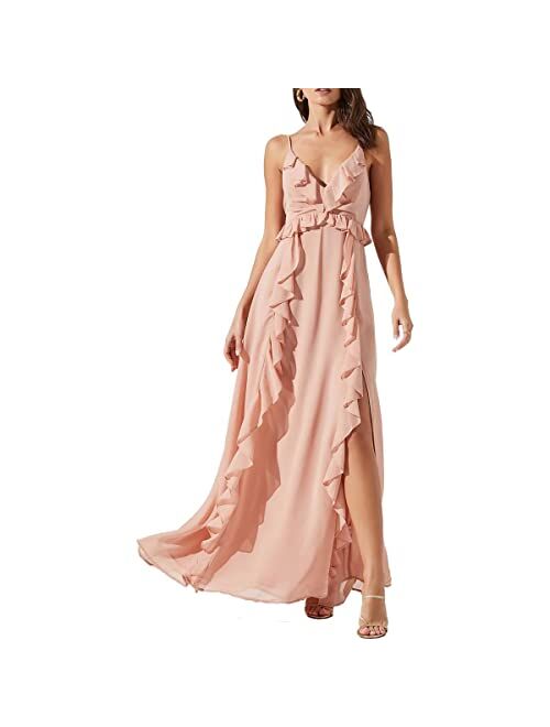 ASTR the label Adoria Women's Ruffled V-Neck Sleeveless High Slit Maxi Dress