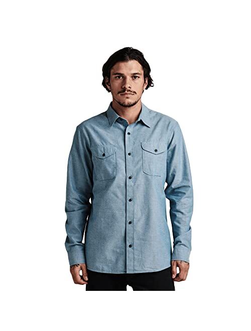 Roark Mens Well Worn Long Sleeve Button Up, Broken in Feel with Lighweight Micro Twill