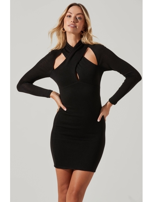 ASTR the label Women's Long Sleeve Twist Front Cut Out Mini Dress