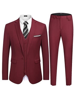 Men's 3 Piece Slim Fit Suit Set One Button Jacket Blazer Vest Pants Set Wedding Formal Prom Tuxedo Suits