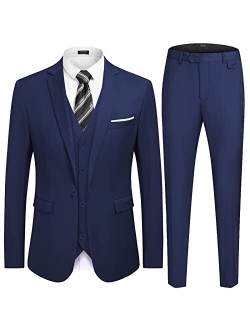 Men's 3 Piece Slim Fit Suit Set One Button Jacket Blazer Vest Pants Set Wedding Formal Prom Tuxedo Suits