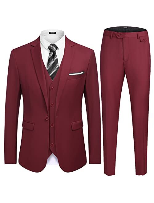 COOFANDY Men's 3 Piece Slim Fit Suit Set One Button Jacket Blazer Vest Pants Set Wedding Formal Prom Tuxedo Suits