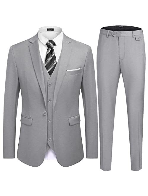 COOFANDY Men's 3 Piece Slim Fit Suit Set One Button Jacket Blazer Vest Pants Set Wedding Formal Prom Tuxedo Suits