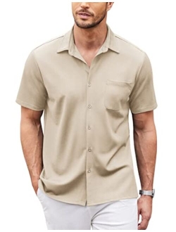 Men's Casual Button Down Shirts Short Sleeve Regular Fit Beach Shirt Tops