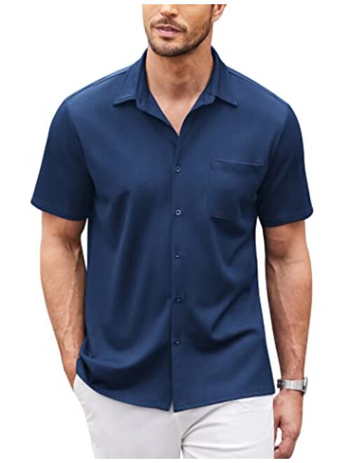 COOFANDY Men's Casual Button Down Shirts Short Sleeve Regular Fit Beach Shirt Tops