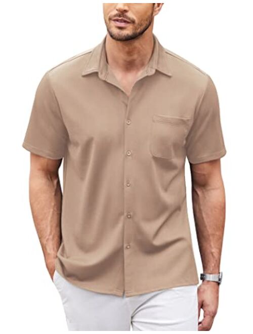 COOFANDY Men's Casual Button Down Shirts Short Sleeve Regular Fit Beach Shirt Tops