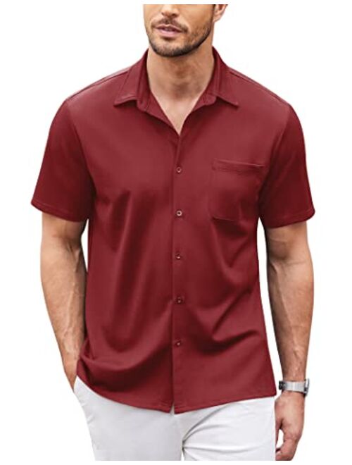 COOFANDY Men's Casual Button Down Shirts Short Sleeve Regular Fit Beach Shirt Tops