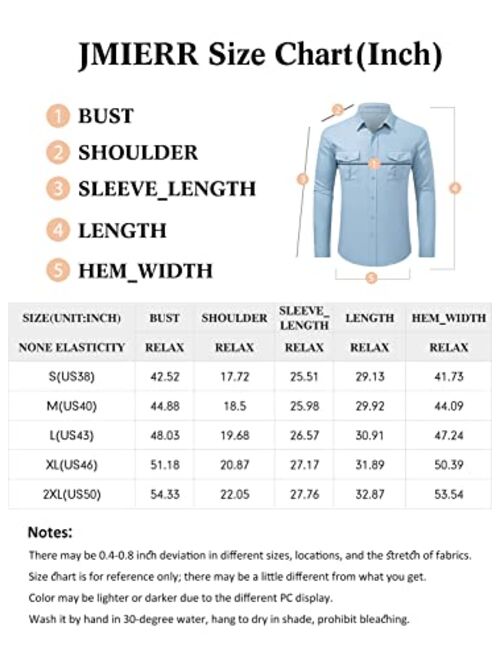 JMIERR Men's Linen Shirt Casual Stylish Button Down Beach Long Sleeve Dress Shirts with Flap Pockets