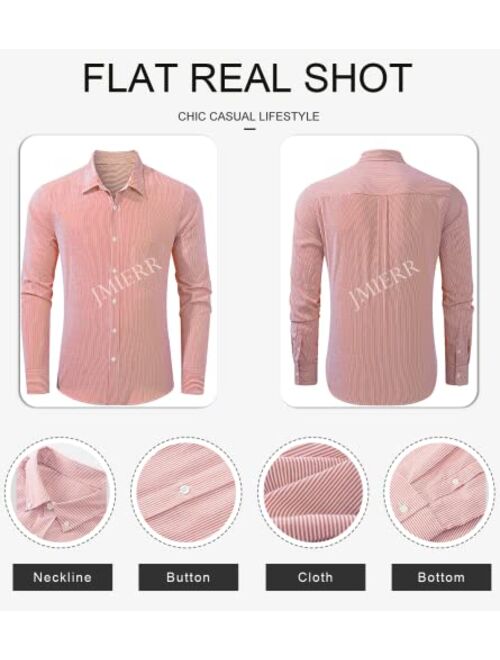 JMIERR Mens Casual Button Down Dress Shirts Pinpoint Stripe Long Sleeve Fall Shirt