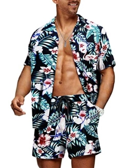 JMIERR Men's Hawaiian Sets, Casual Summer Button Down Short Sleeve Hawaiian Shirt and Shorts, 2 Piece Vacation Outfits