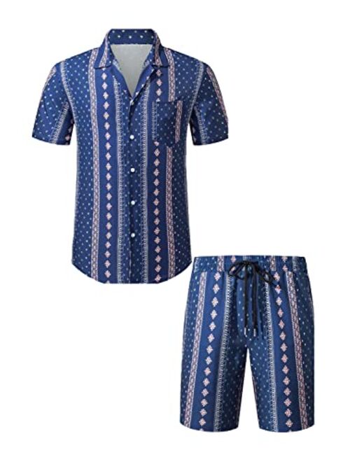 JMIERR Men's Hawaiian Sets, Casual Summer Button Down Short Sleeve Hawaiian Shirt and Shorts, 2 Piece Vacation Outfits