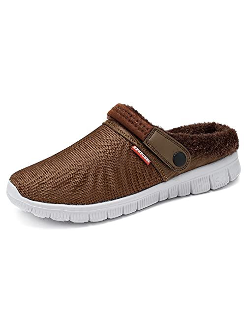 ZXWFOBEY Men's Women's Mules Clogs Slip On Garden Shoes Mesh Sandals Fur Lined Slides Flip Flops Summer and Winter Warm Slipper