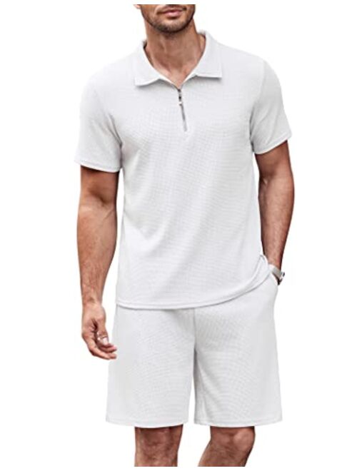 COOFANDY Men's Polo Shirt and Shorts Sets 2 Piece Casual Outfits Quarter Zip Short Sleeve Summer Tracksuit