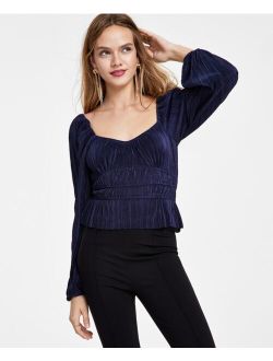 Women's Ziva Plisse Pleated Balloon-Sleeve Top