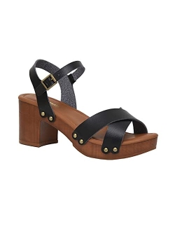 Women's Slate Faux Wood Sandal  Memory Foam Insole & LiteSole Technology -Wide Widths Available