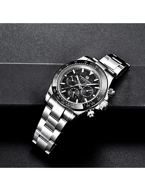 PAGRNE DESIGN Men's Watch Automatic Stainless Steel Waterproof 100m Men's Sports Watch Fashion Gift
