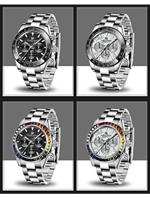 PAGRNE DESIGN Men's Watch Automatic Stainless Steel Waterproof 100m Men's Sports Watch Fashion Gift