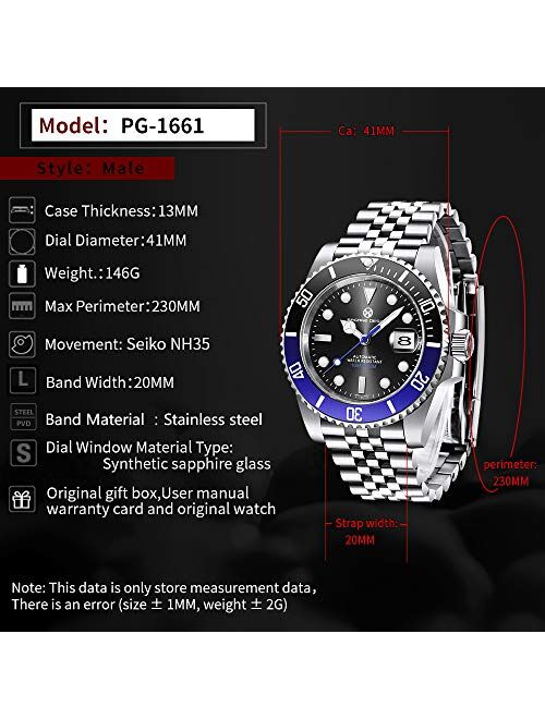 Ceyadg PAGRNE Design Men's Analog Mechanical Automatic-self-Wind Watch with Stainless Steel Bracelet