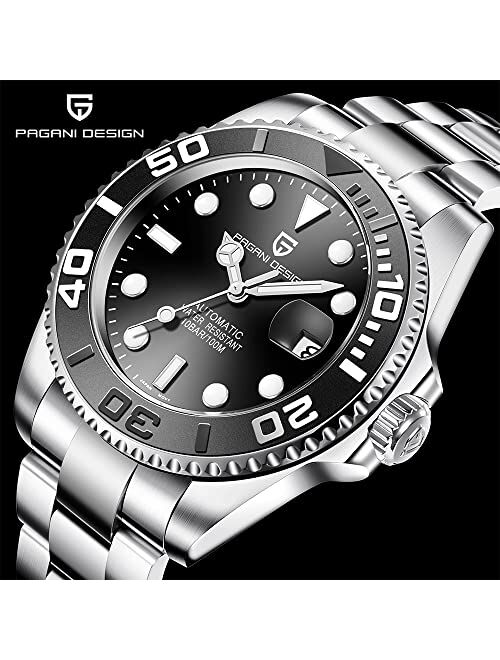 Pagrne Design Mens Watches Pagani Design 1651 Wrist Watch for Men Automatic Mechanical NH35 Movement 100M Water Resistant Sapphire Glass Ceramic Bezel Stainless Steel Wat