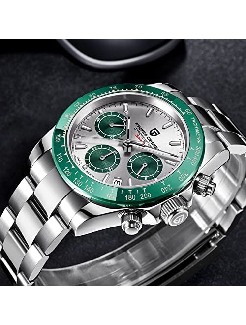 Haiqin Pagani Design Daytona Homage Men's Quartz Watches Japan Movement Ceramic Bezel Stainless Steel Band Screw-in Crown Waterproof Sport Chronograph Watch