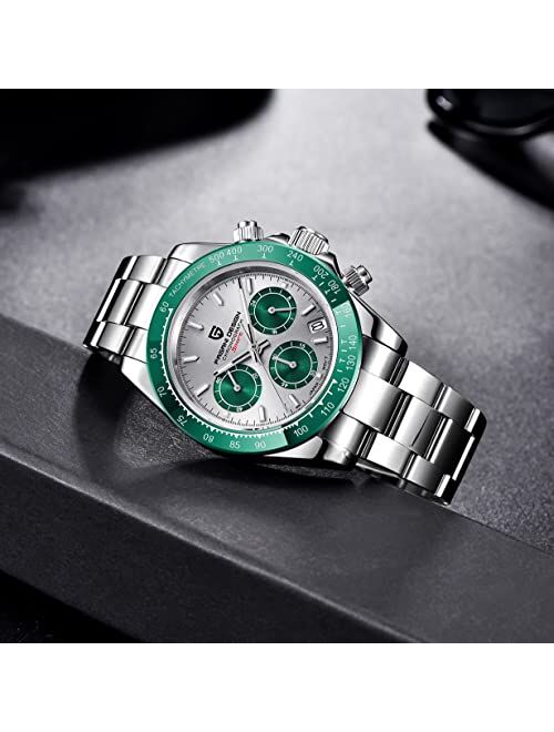 Haiqin Pagani Design Daytona Homage Men's Quartz Watches Japan Movement Ceramic Bezel Stainless Steel Band Screw-in Crown Waterproof Sport Chronograph Watch