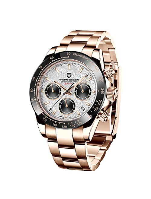 Haiqin Pagani Design Daytona Homage Men's Quartz Watches Japan Movement Ceramic Bezel Stainless Steel Band Screw-in Crown Waterproof Sport Chronograph Watch