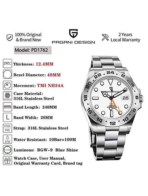 Pagrne Design Pagani Design Watches for Men Japanese NH34 Automatic GMT Watches Mechanical 40mm Stainless Steel Sapphire Mirror 10Bar Dive Watch 1762