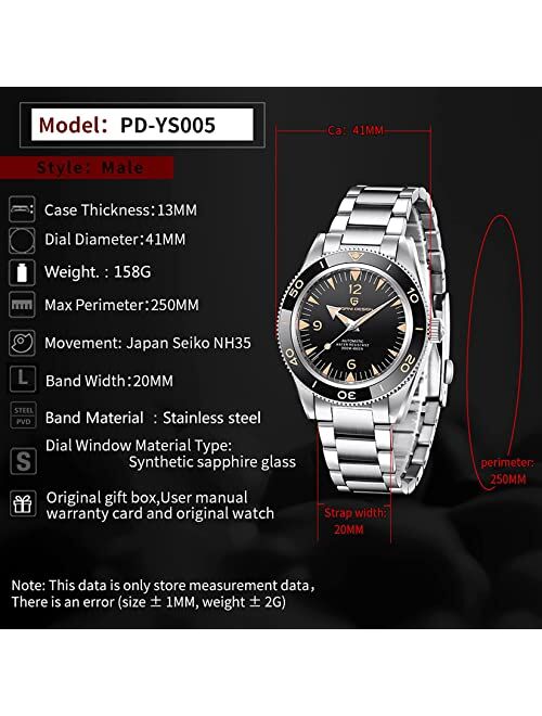 Pagrne Design Pagani Design Watch for Men Classic Stainless Steel Mens Watches with Imported Japanese NH35 Automatic Movement Premium Dress Men's Wrist Watches Waterproof