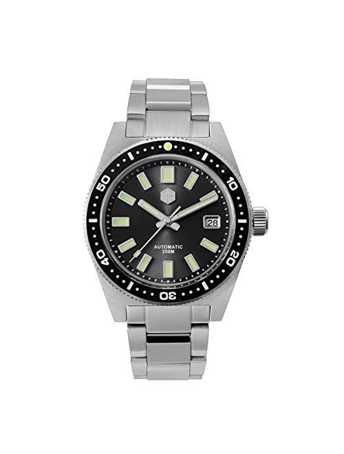 N\C San Martin New 62Mas V4 Diver Mechanical Automatic Men Watch NH35 Ceramic Bezel Sunray Dial Sapphire Glass Stainless Steel Watches (Black)