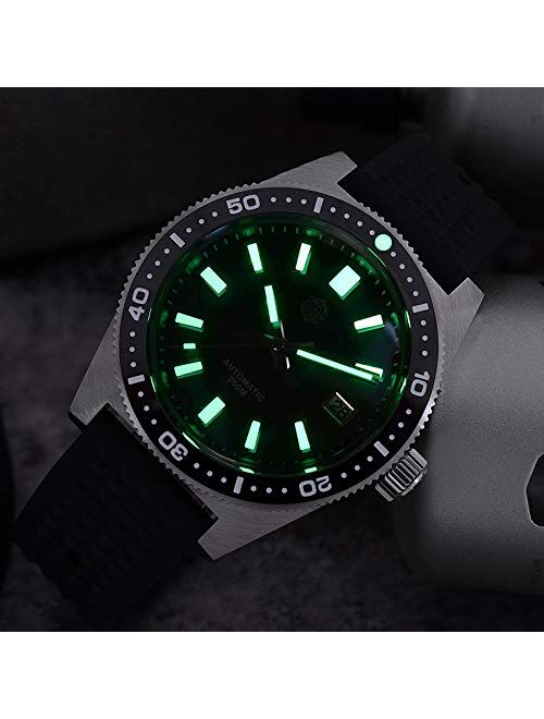 N\C San Martin New 62Mas V4 Diver Mechanical Automatic Men Watch NH35 Ceramic Bezel Sunray Dial Sapphire Glass Stainless Steel Watches (Black)