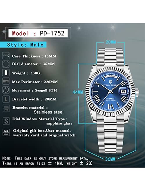 RollsTimi Pagani Design 1685 Men's Automatic Watches Diving 200M Men Mechanical Wristwatches Japan Movement Casual Wave Dial Watch Gifts for Men