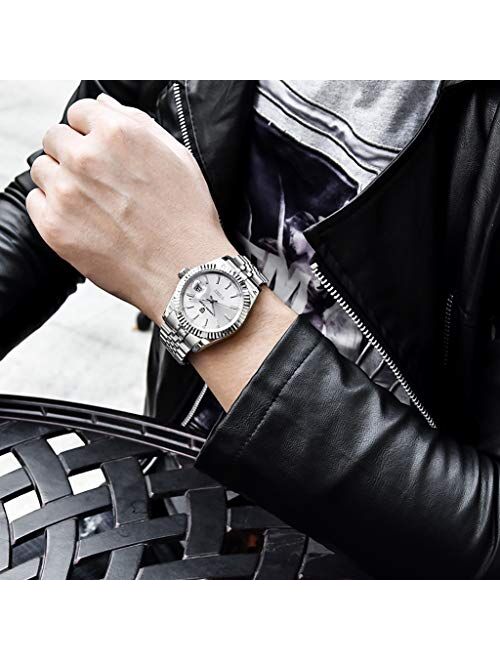 Pagani Design Automatic Mens Watches Luxury Two Tone Stainless Steel Waterproof Wrist Watch for Men Casual Analogue Mechanical Wristwatch (Grey)